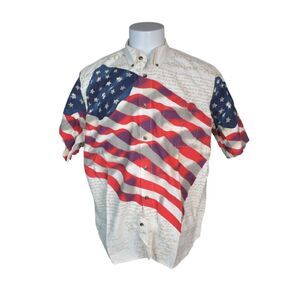 Red Head American Flag Declaration of Independence Short Sleeve Button Down XL
